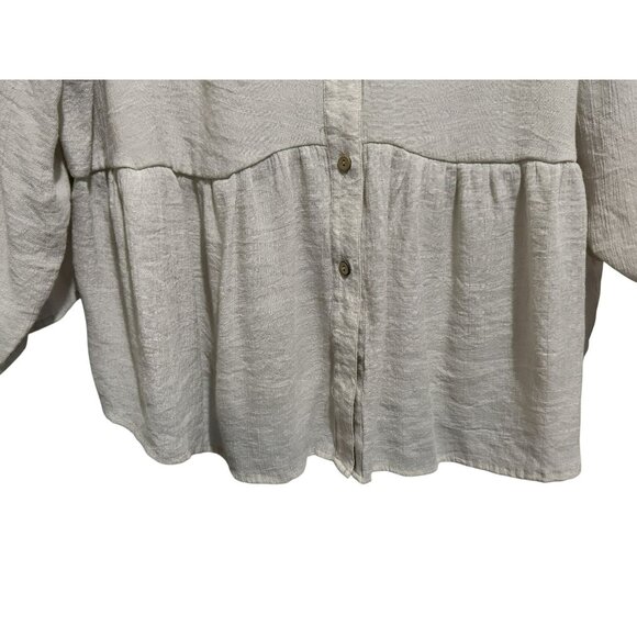 I.N Studio Women 3X Taupe Peplum Blouse Shoulder Lace Cottagecore Babydoll Flowy - Picture 3 of 6